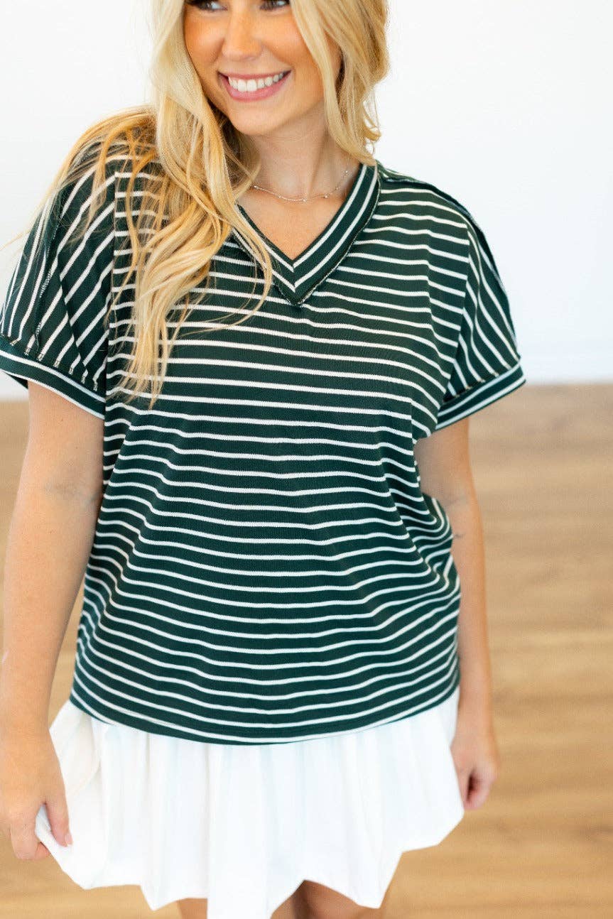 The Lucy Stripe Top, Green: Green / L