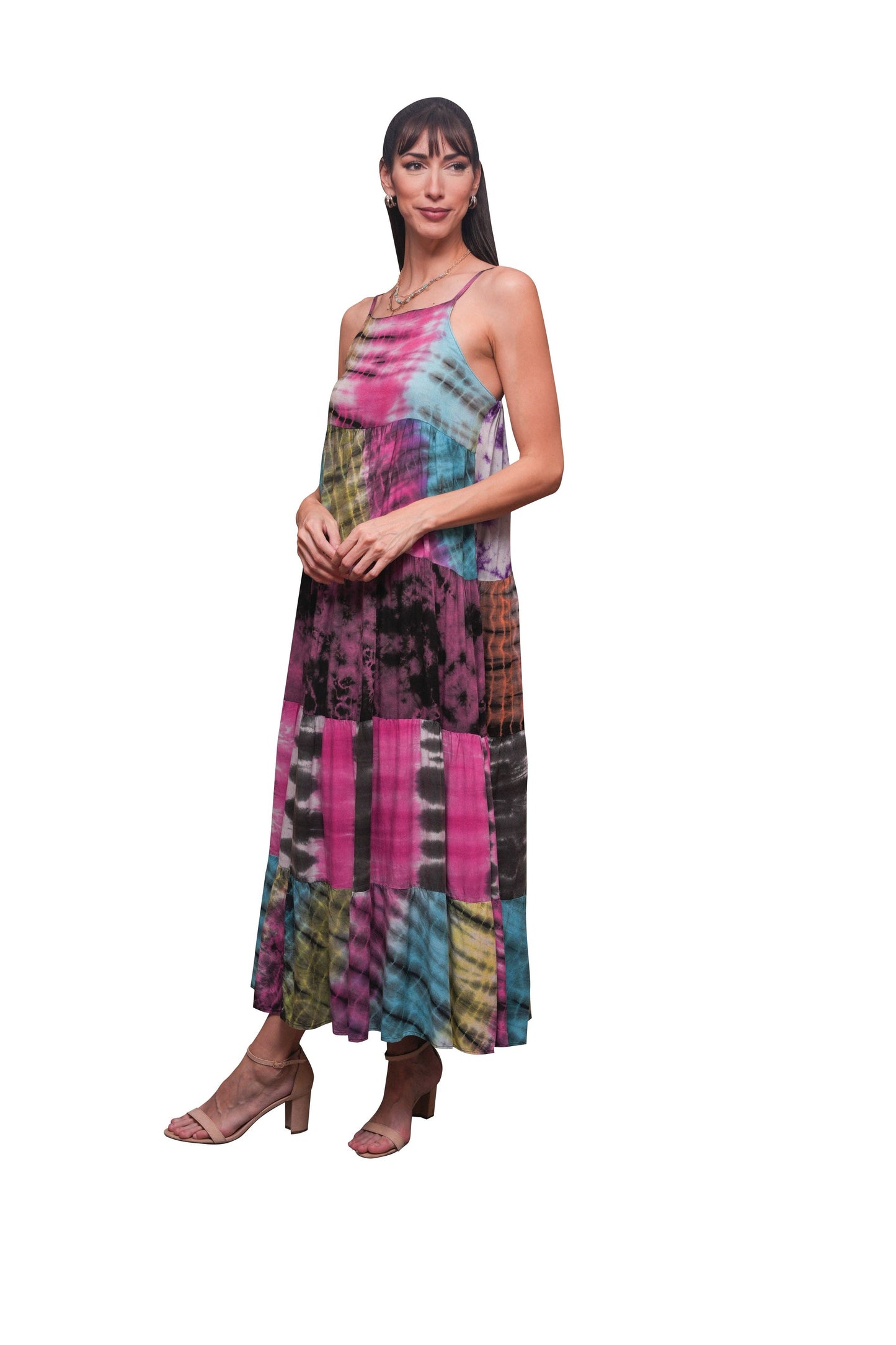 Boho Tie Dye Spaghetti Strap Maxi Dress: 2 / (Two Size Pack: S/M & L/XL)