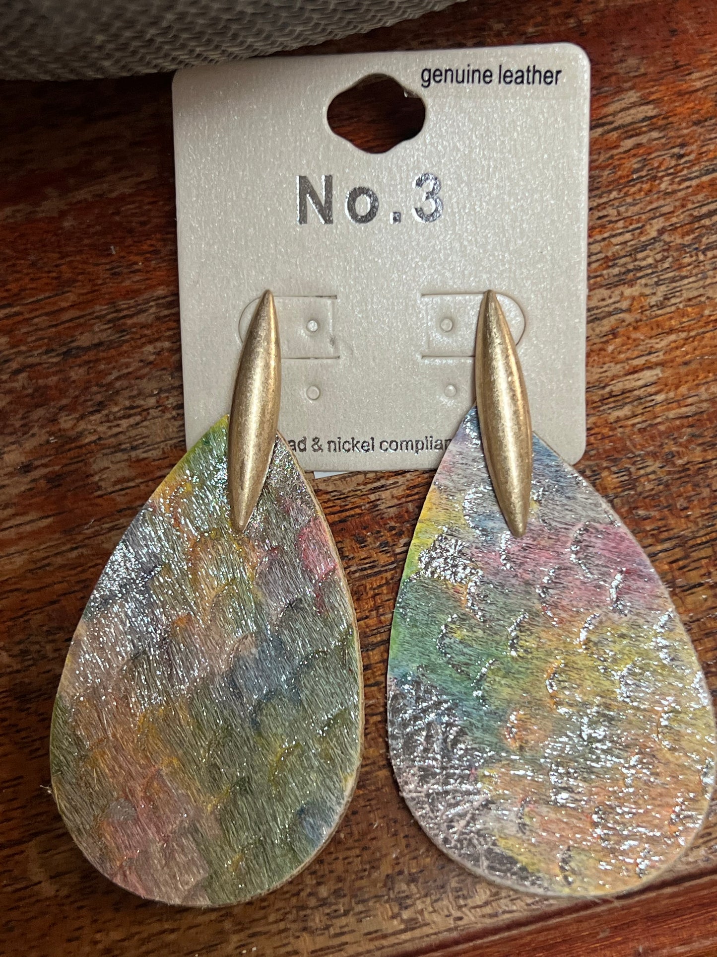 Ethereal Shimmer” Genuine Leather Teardrop Earrings