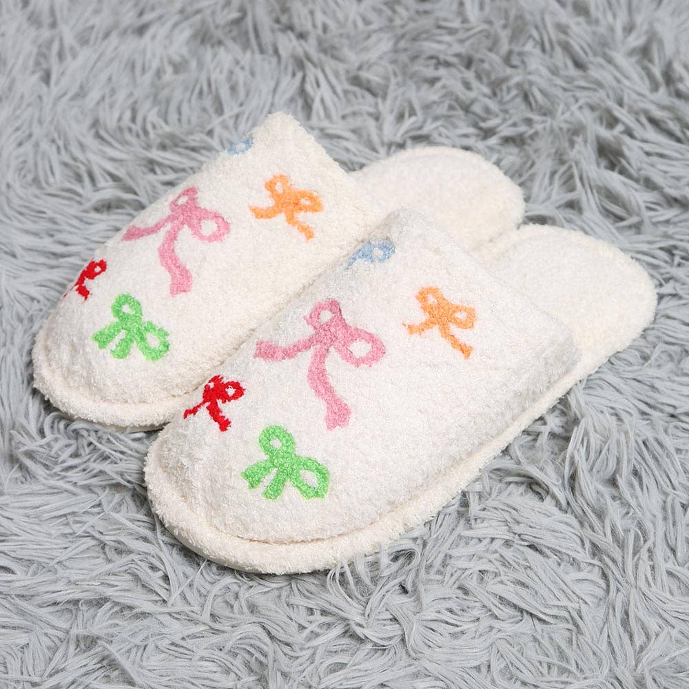 Multi Ribbon Embroidered Soft Home Indoor Floor Slippers: Pink / M/L