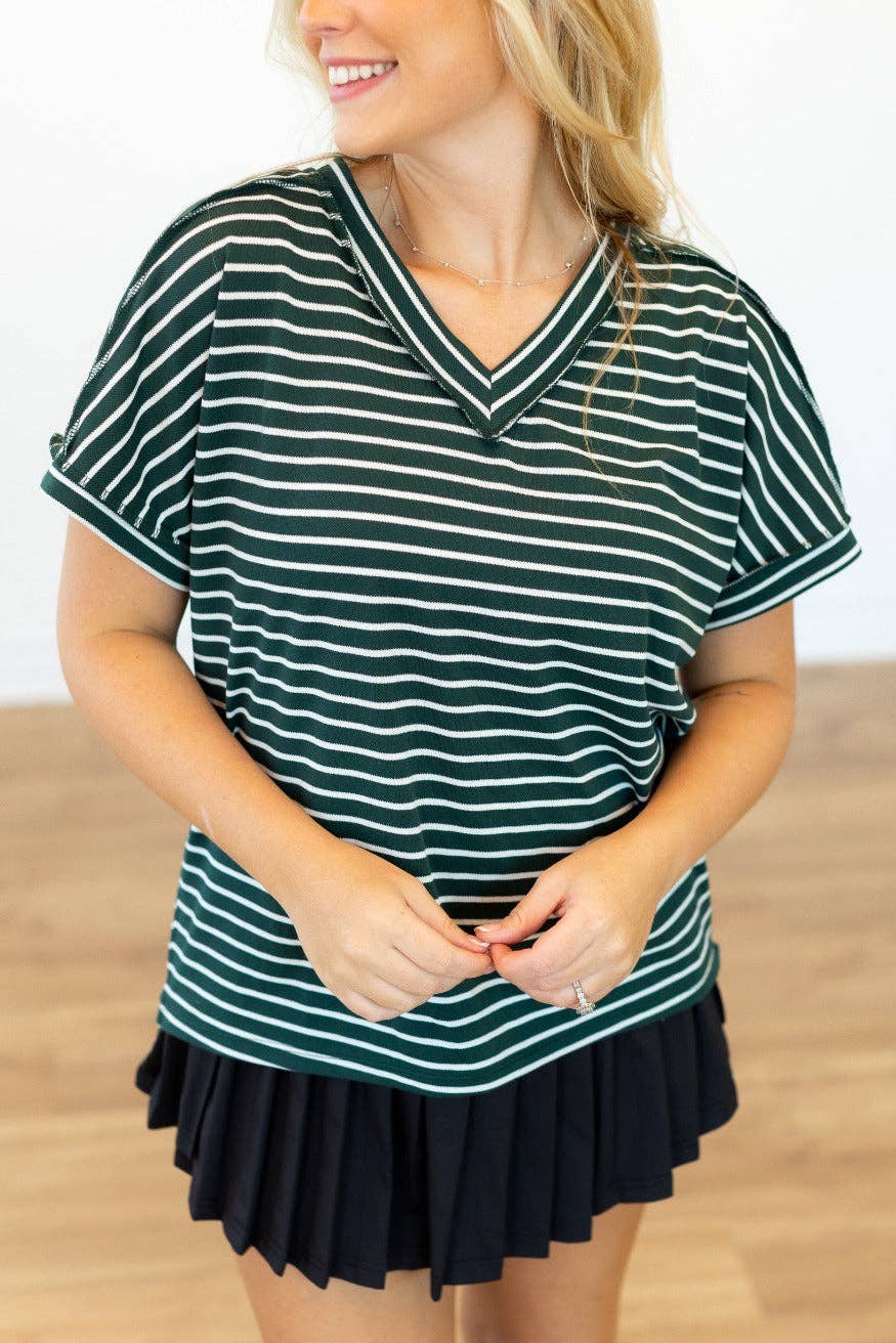 The Lucy Stripe Top, Green: Green / L