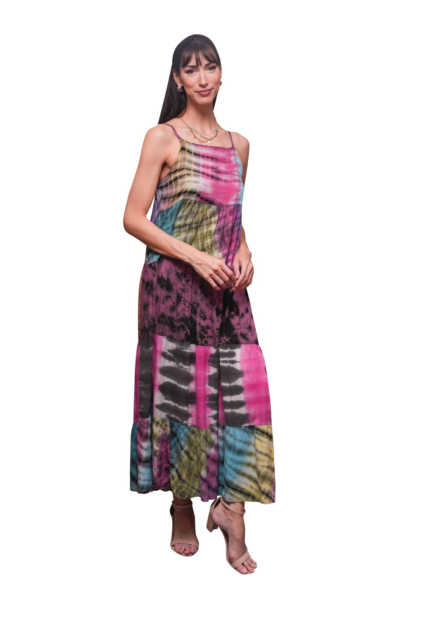 Boho Tie Dye Spaghetti Strap Maxi Dress: 2 / (Two Size Pack: S/M & L/XL)