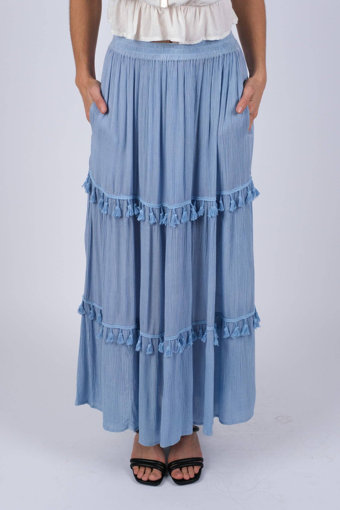 Whimsical Tasseled Summer Maxi Skirt: 4 / One Size