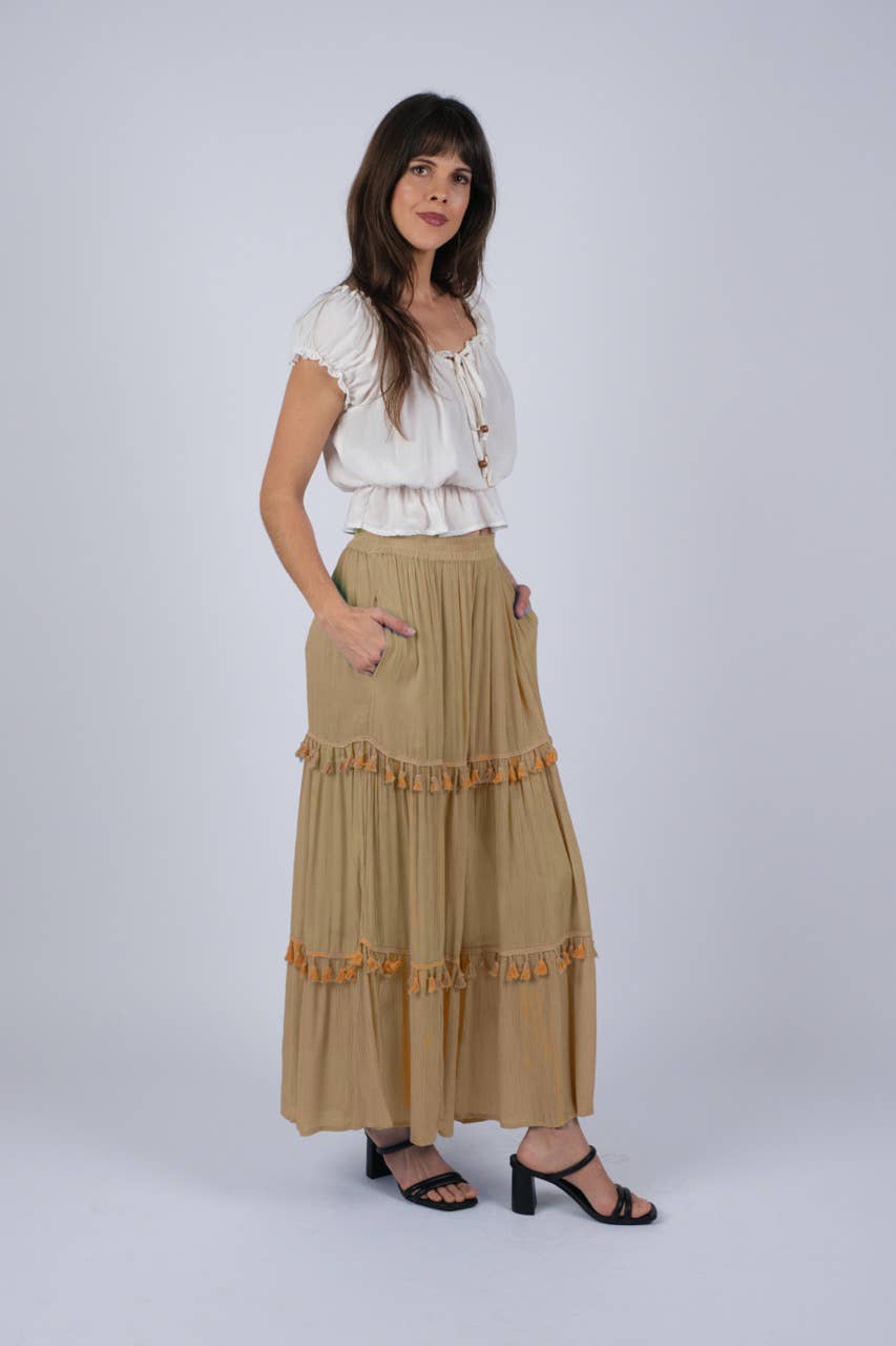 Whimsical Tasseled Summer Maxi Skirt: 4 / One Size