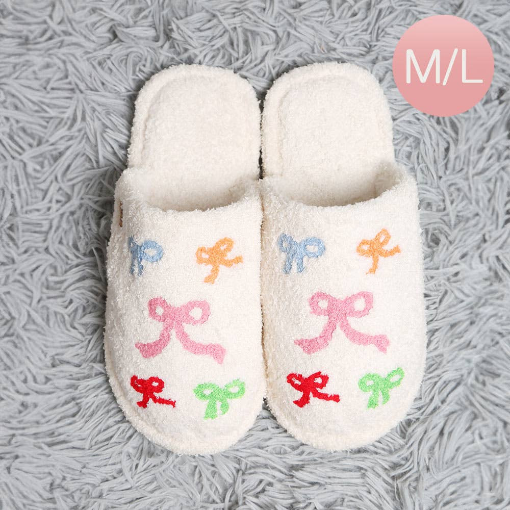 Multi Ribbon Embroidered Soft Home Indoor Floor Slippers: Pink / M/L
