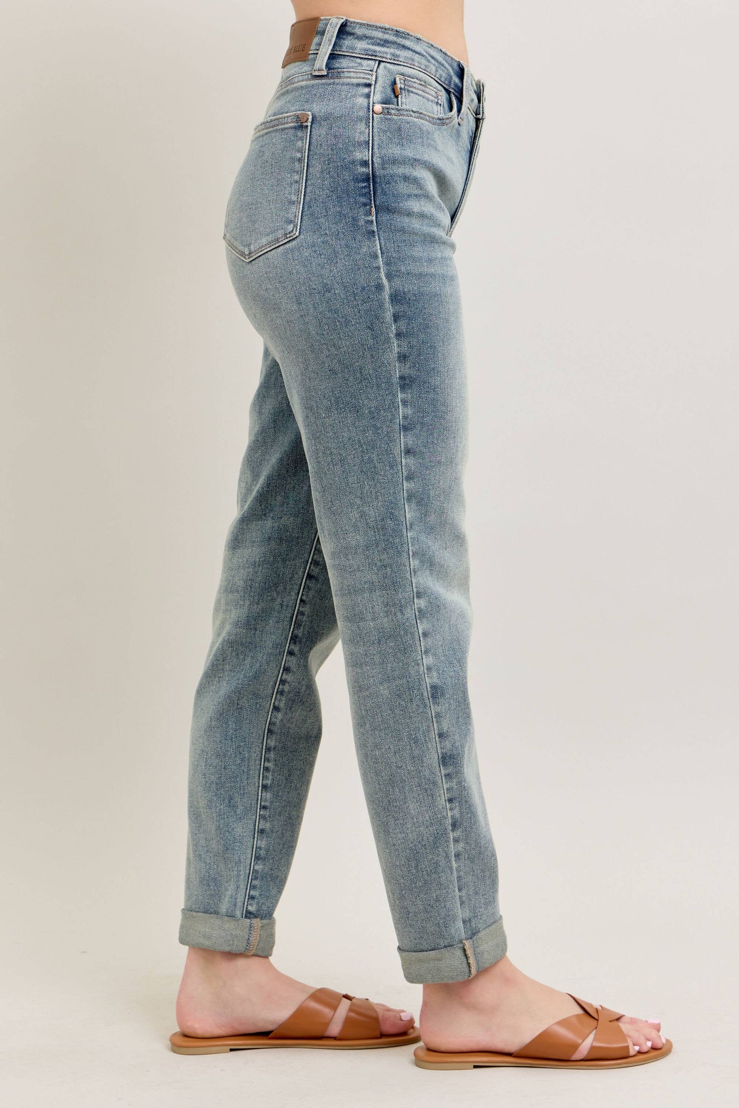 High Waisted Vintage Wash Double Roll Cuff Boyfriend: MD / 5(27)