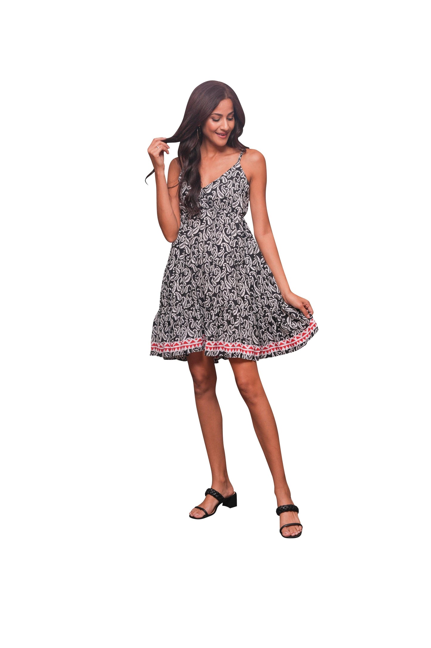 Black Paisley Spaghetti Strap Dress: 2 / One Size