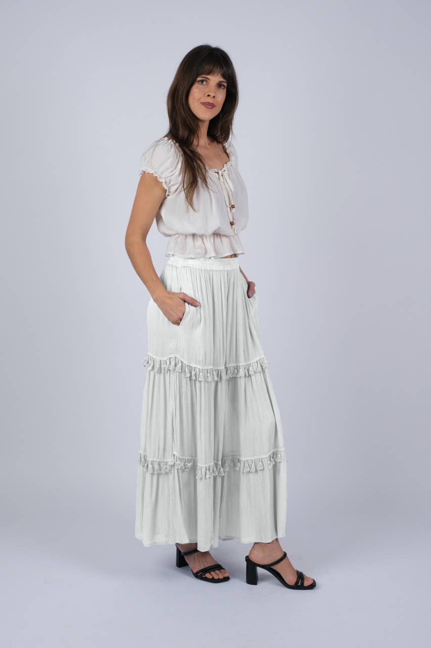 Whimsical Tasseled Summer Maxi Skirt: 4 / One Size