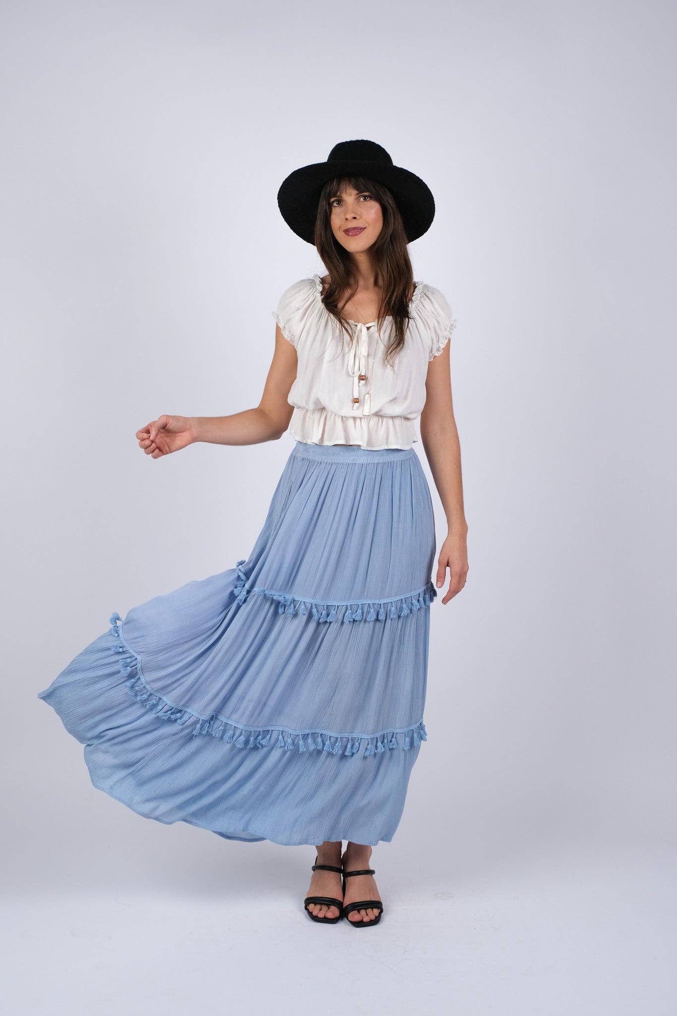Whimsical Tasseled Summer Maxi Skirt: 4 / One Size