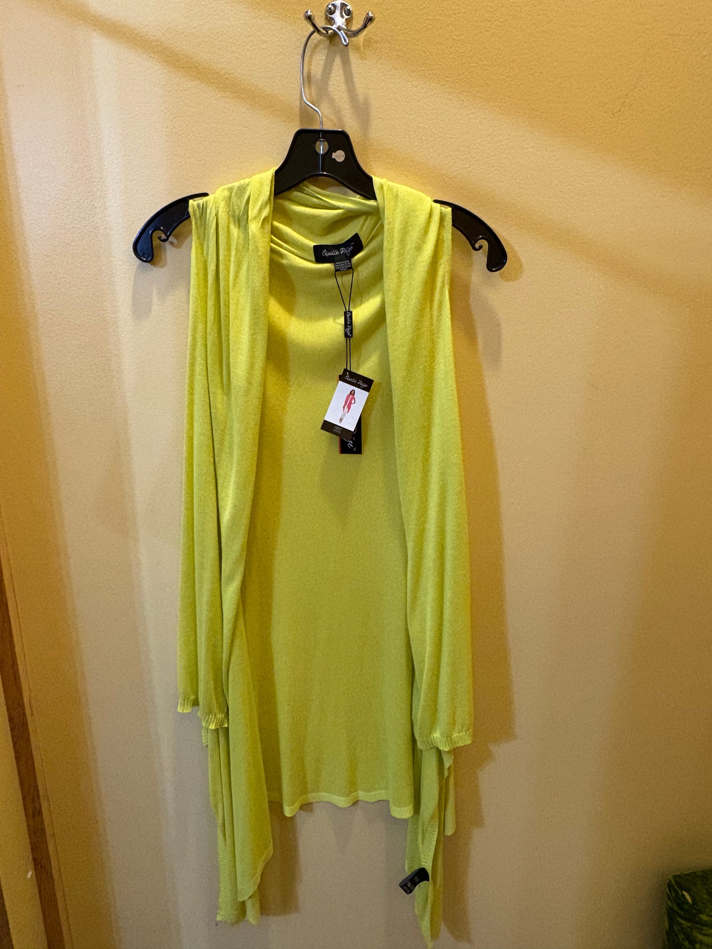 NEW Bright Lime Green Sleeveless Open Front Cardigan Duster - NWT