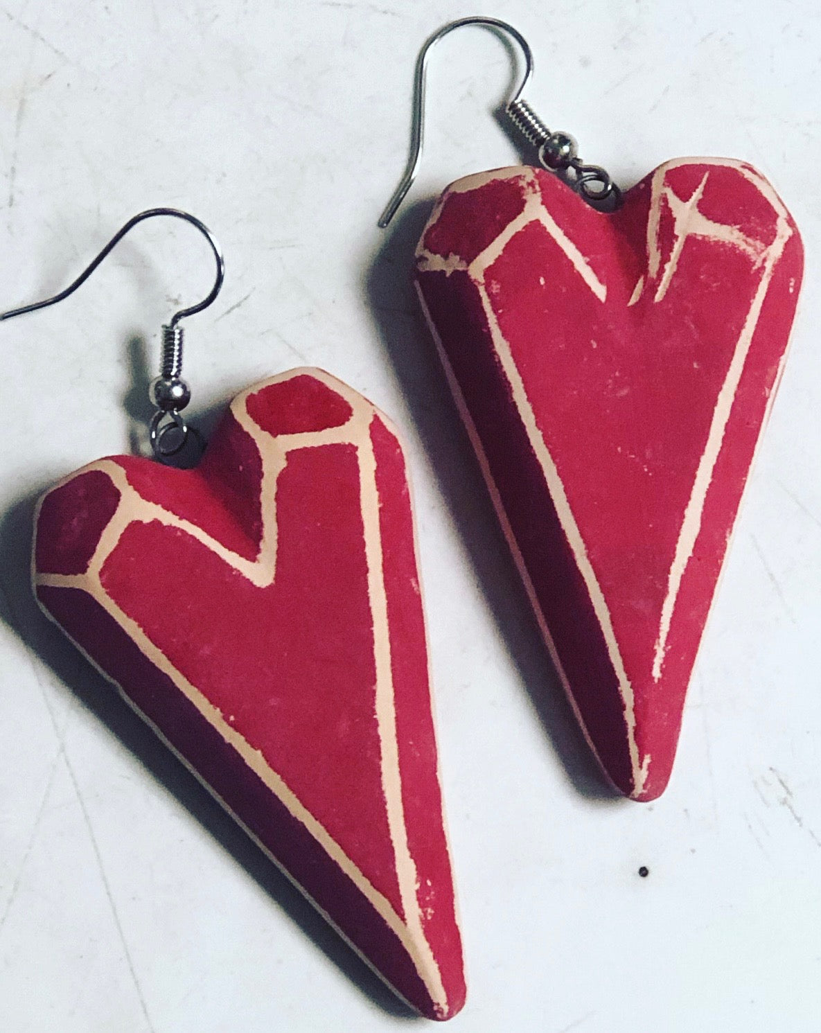 Handmade Red Heart Dangle Earrings