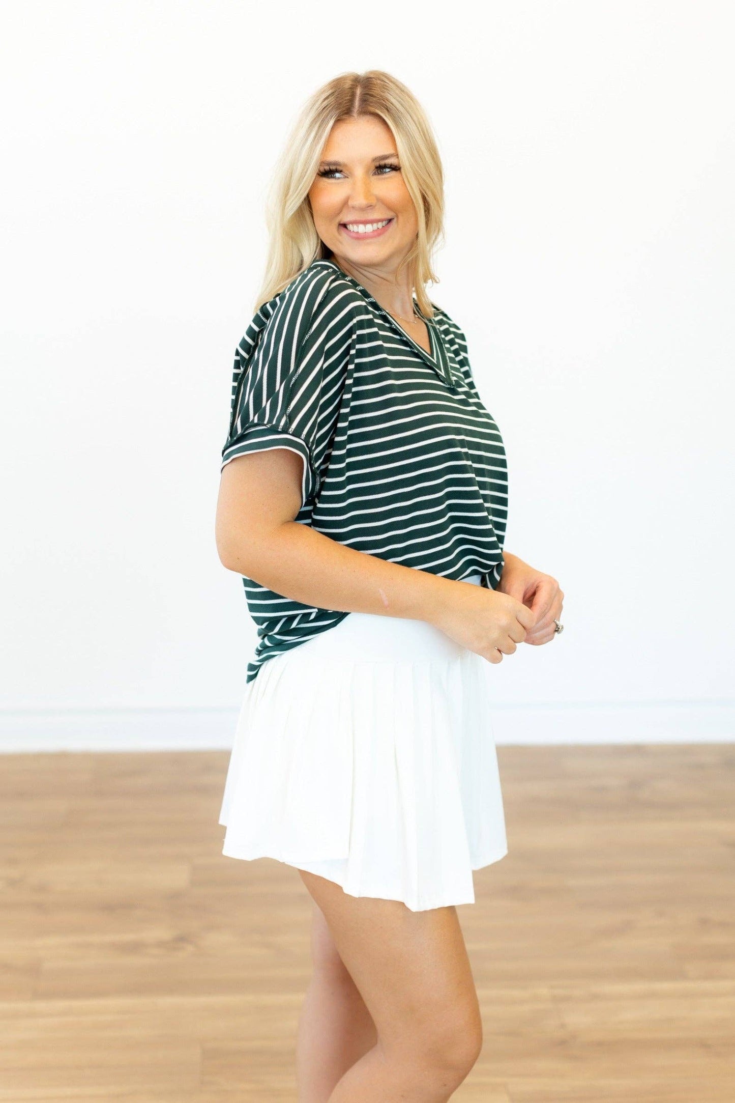 The Lucy Stripe Top, Green: Green / L