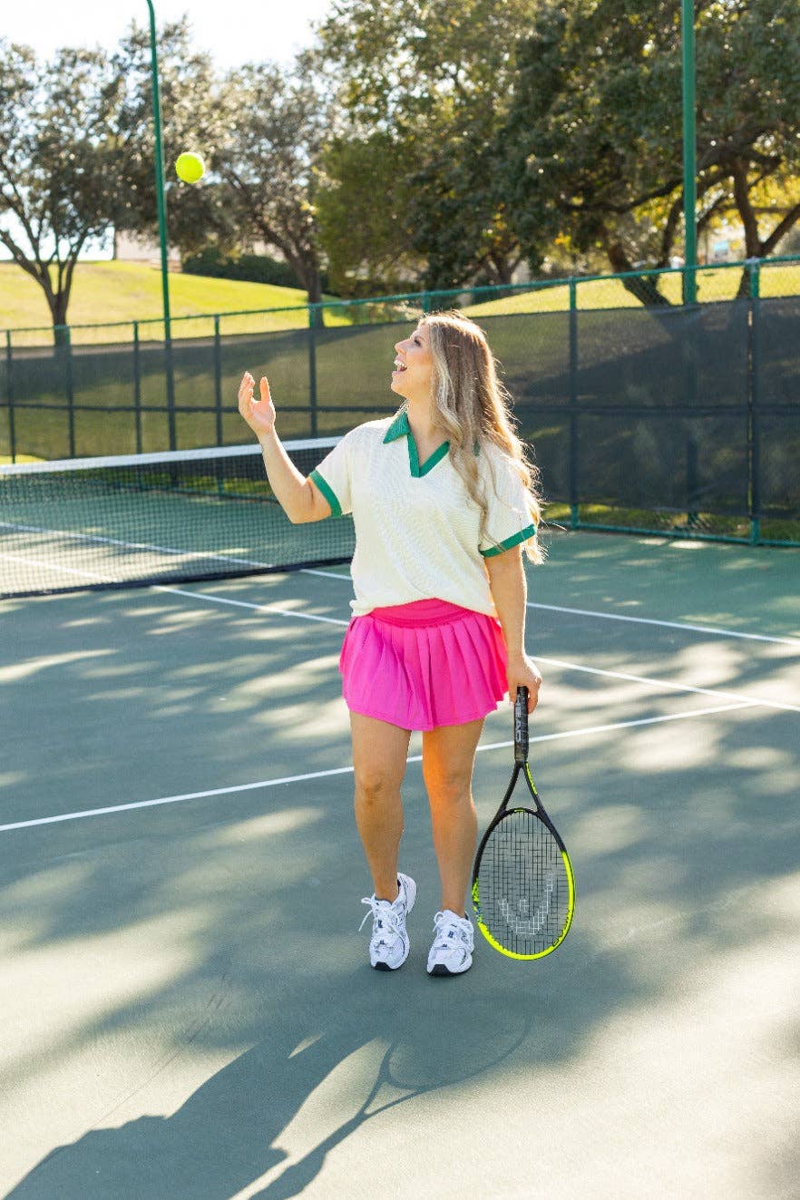 Hot Pink Pleated Skort With Pocket: Pink / L
