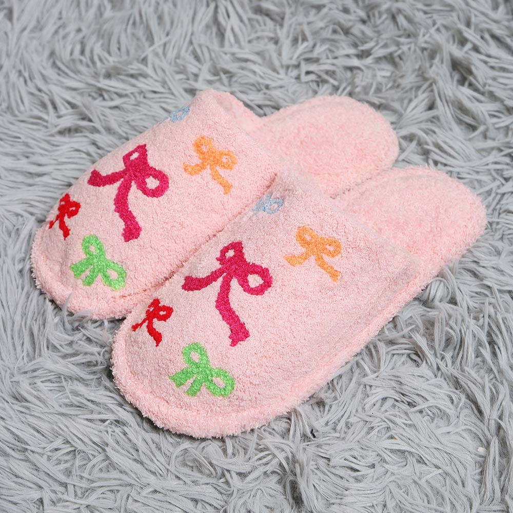 Multi Ribbon Embroidered Soft Home Indoor Floor Slippers: Pink / M/L