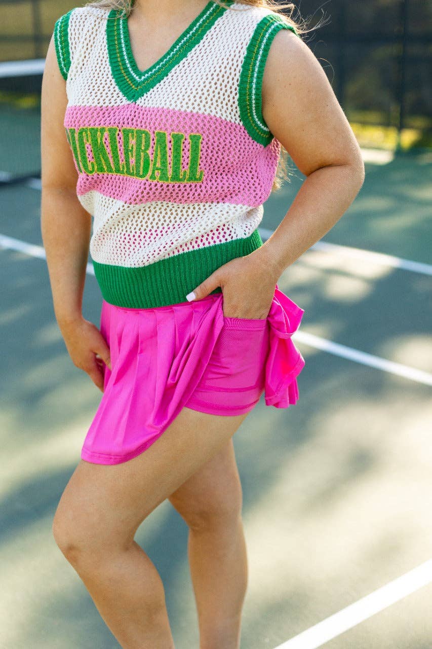 Hot Pink Pleated Skort With Pocket: Pink / L