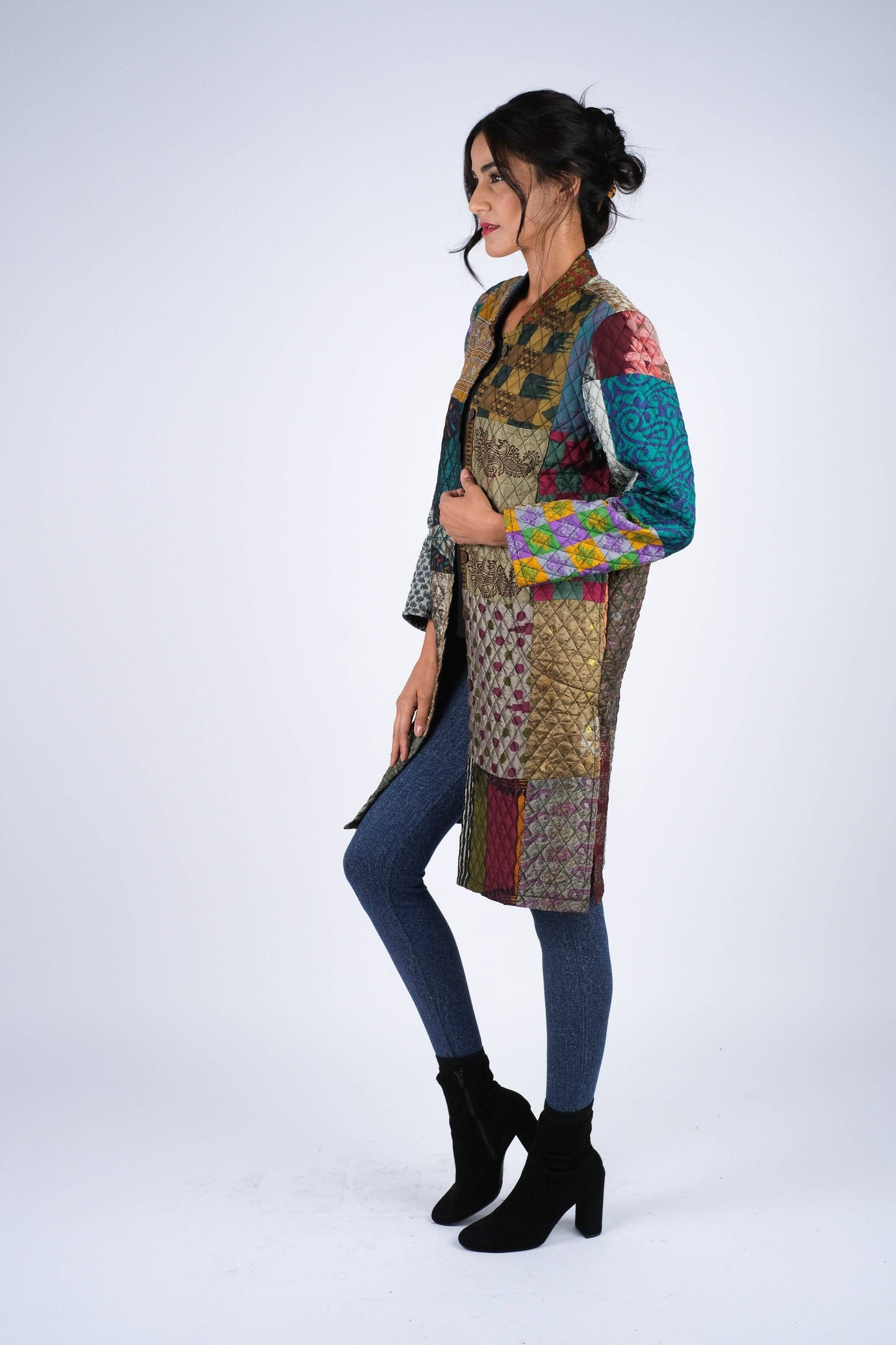 Vibrant Patchwork Quilted Poly Silk Jacket: 2