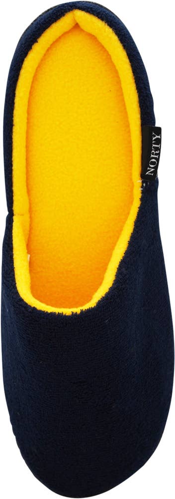 Norty Mens Slippers - Memory Foam Mule and Clog Slippers - Faux Suede, Microfiber or Flannel 40822-Navy/Yellow: Large