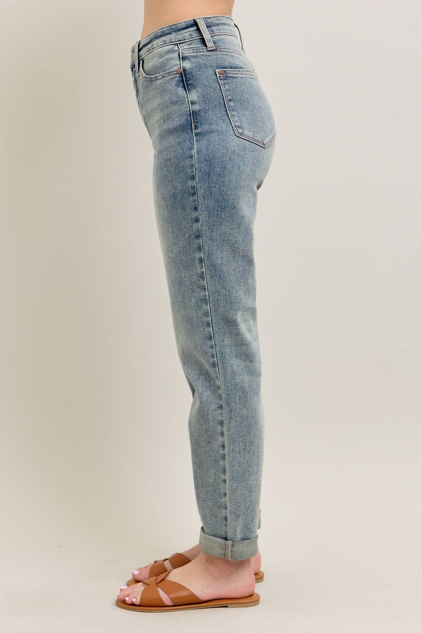 High Waisted Vintage Wash Double Roll Cuff Boyfriend: MD / 5(27)