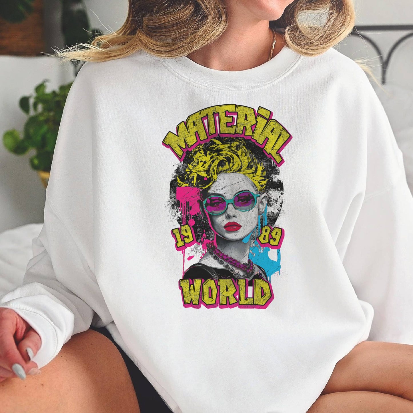 Material World Concert Sweatshirt  Rock and Roll Pullover: Sand / Large
