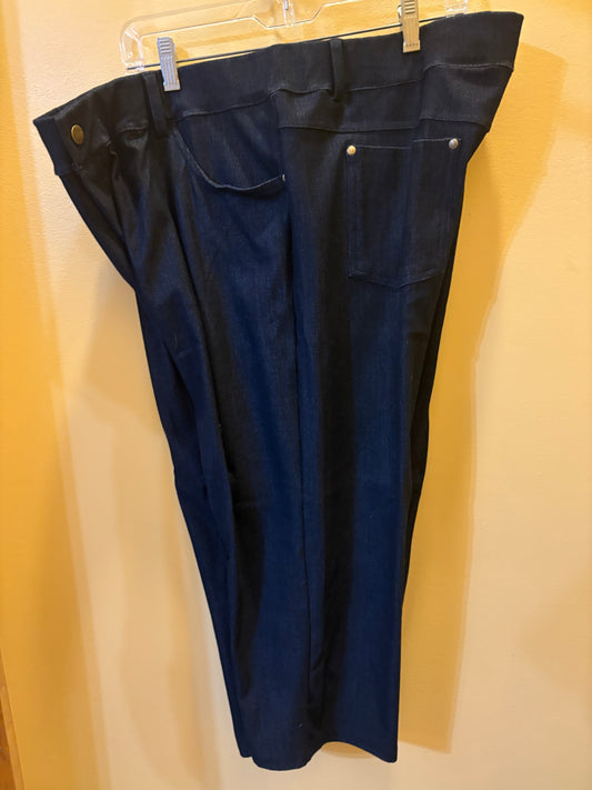 Wide Leg Navy Denim Pants with Elastic Waist and Drawstring