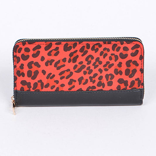 Animal Print Wallet With Zipper: Red