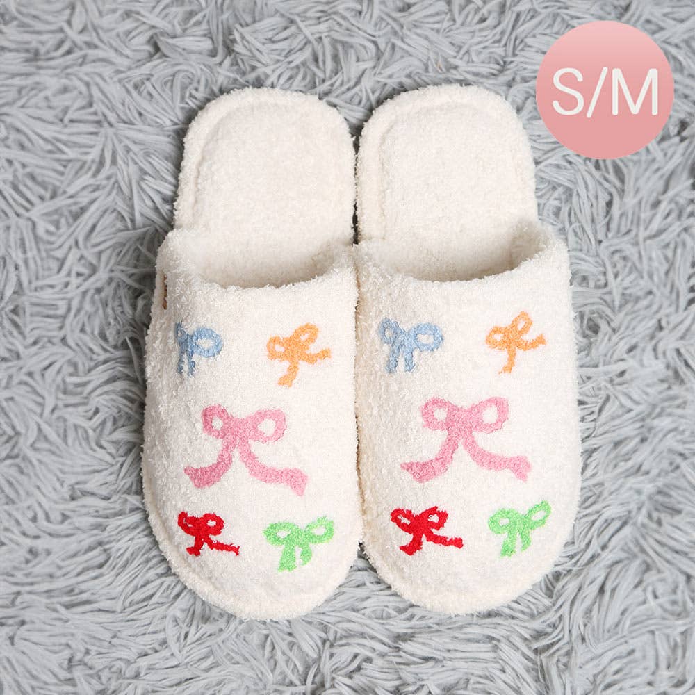Multi Ribbon Embroidered Soft Home Indoor Floor Slippers: Pink / M/L