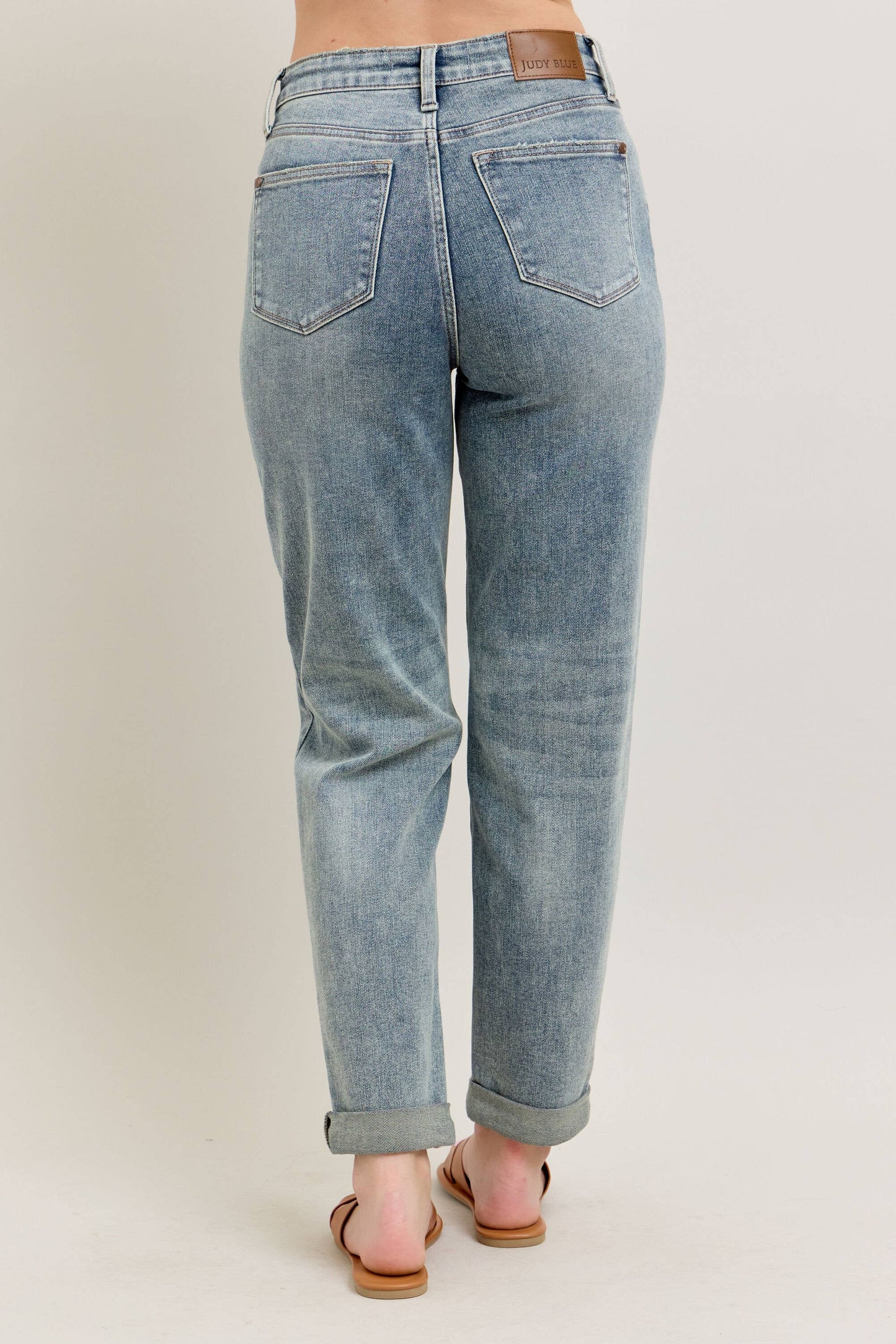 High Waisted Vintage Wash Double Roll Cuff Boyfriend: MD / 7(28)