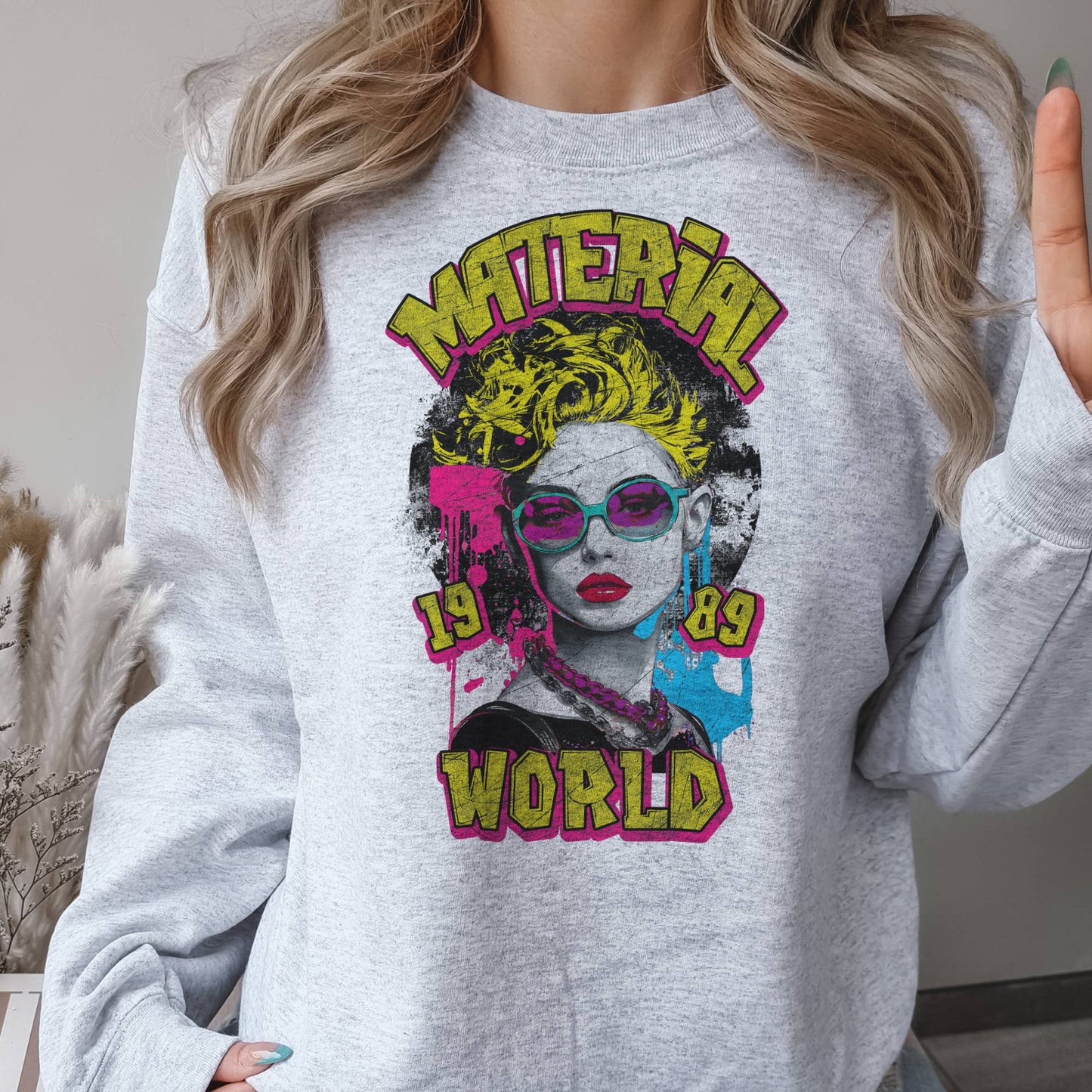 Material World Concert Sweatshirt  Rock and Roll Pullover: Sand / Large