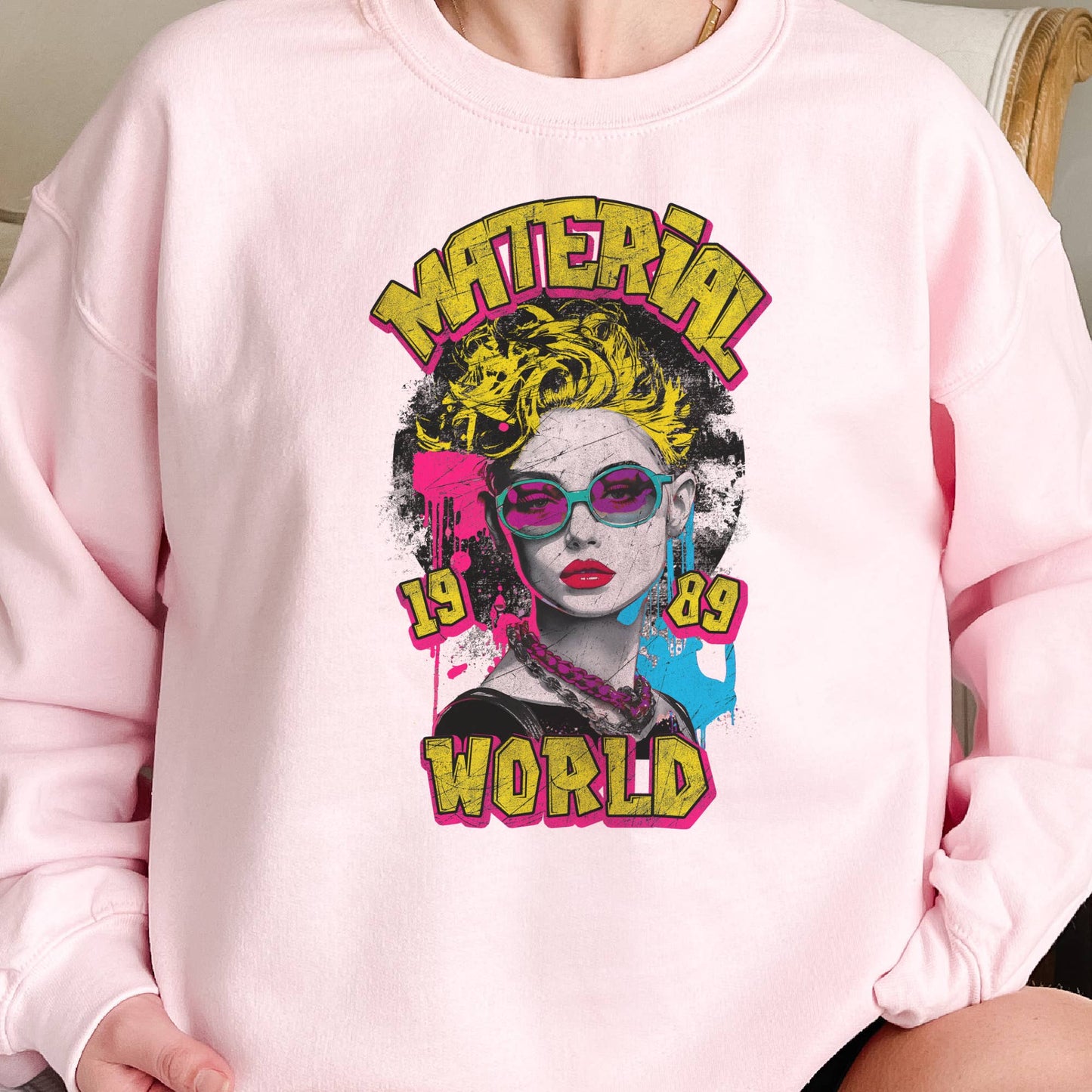 Material World Concert Sweatshirt  Rock and Roll Pullover: Sand / Large