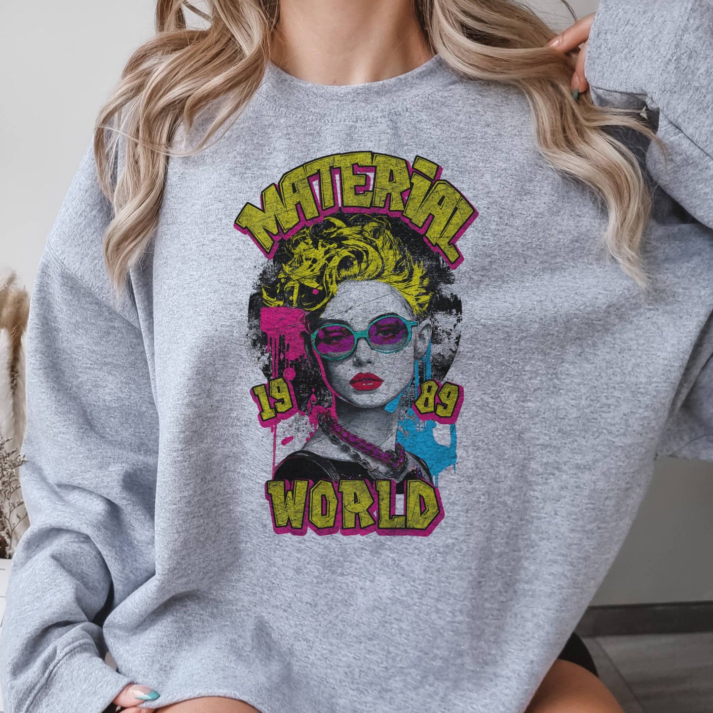 Material World Concert Sweatshirt  Rock and Roll Pullover: Sand / Medium