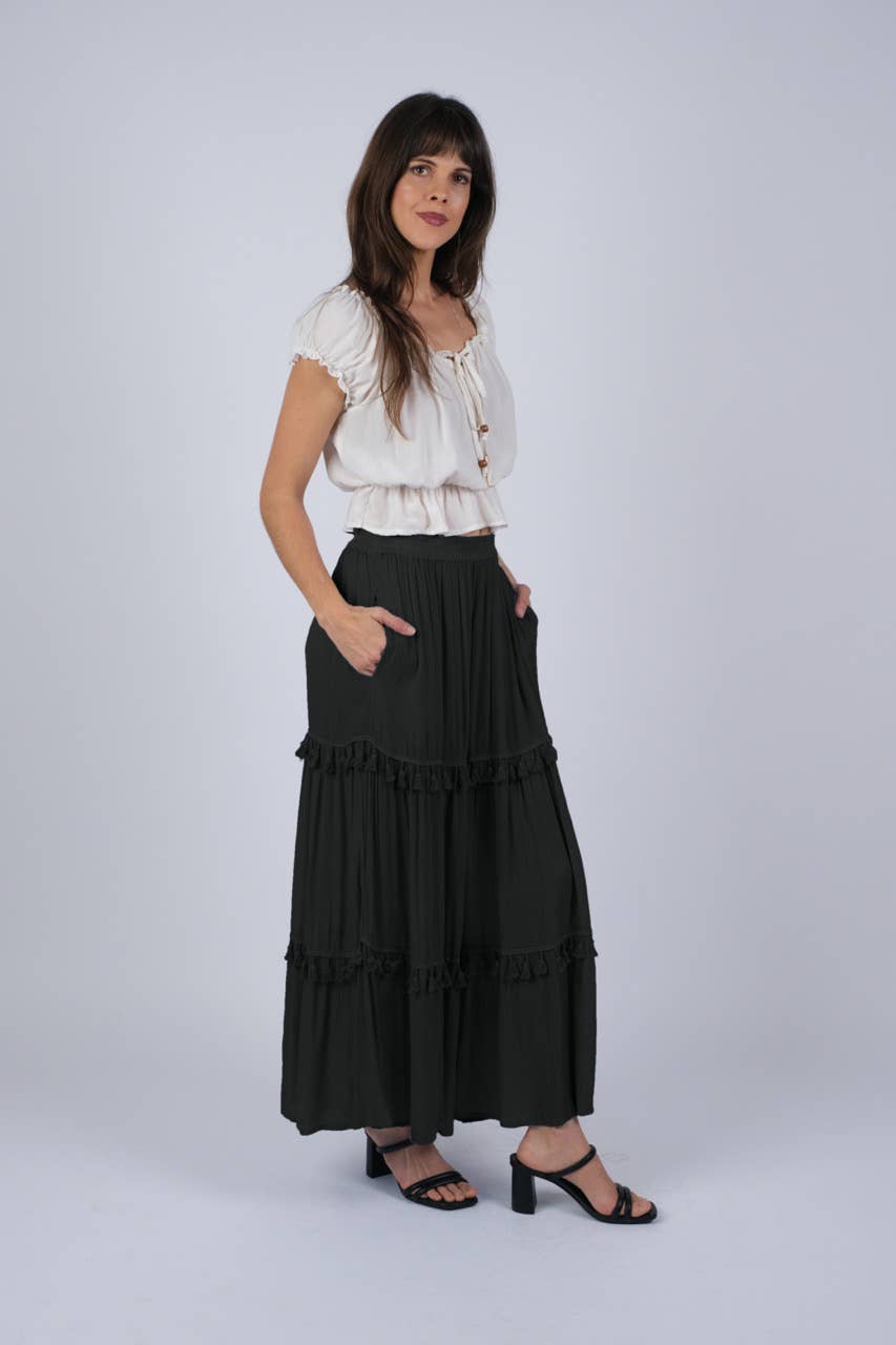 Whimsical Tasseled Summer Maxi Skirt: 4 / One Size