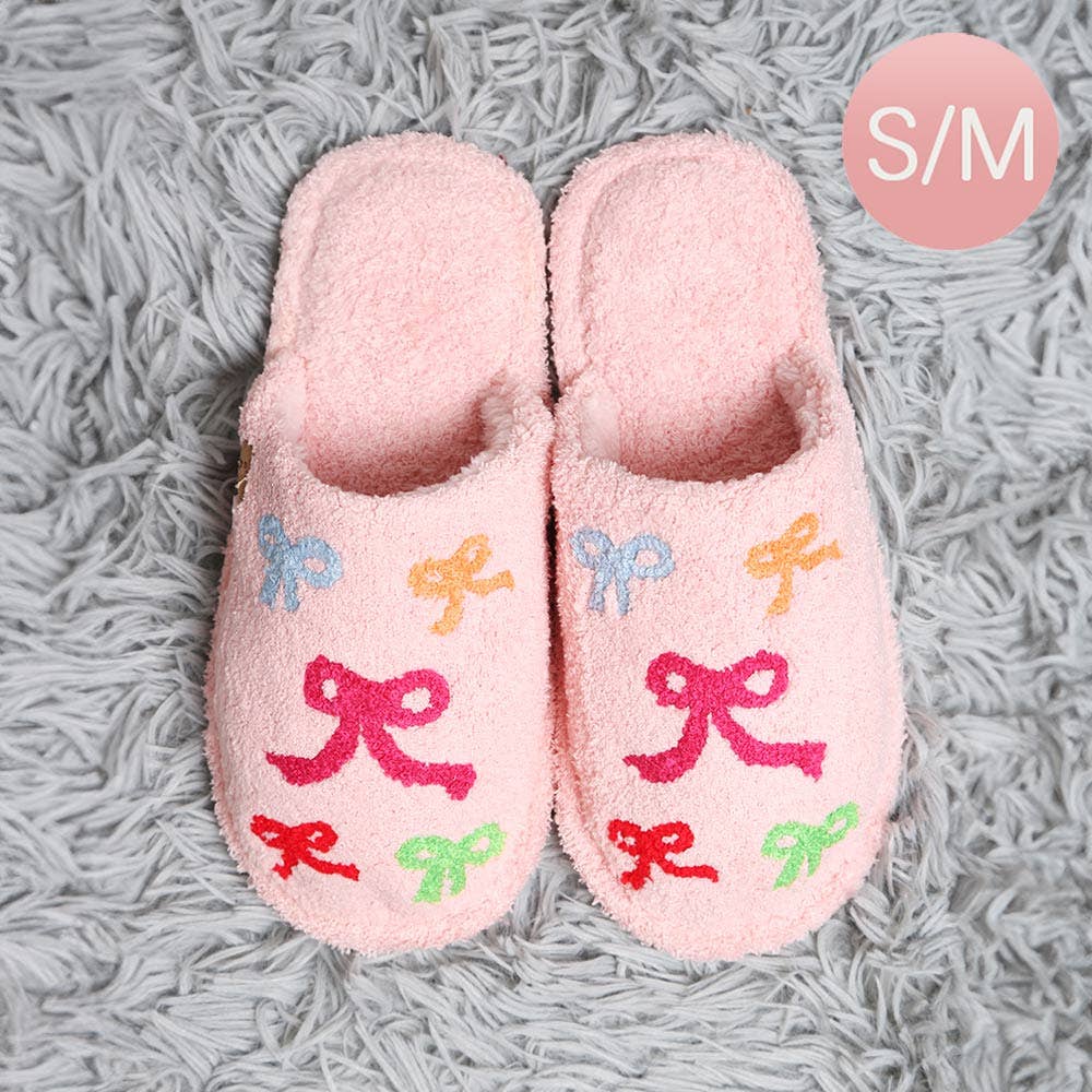 Multi Ribbon Embroidered Soft Home Indoor Floor Slippers: Pink / M/L