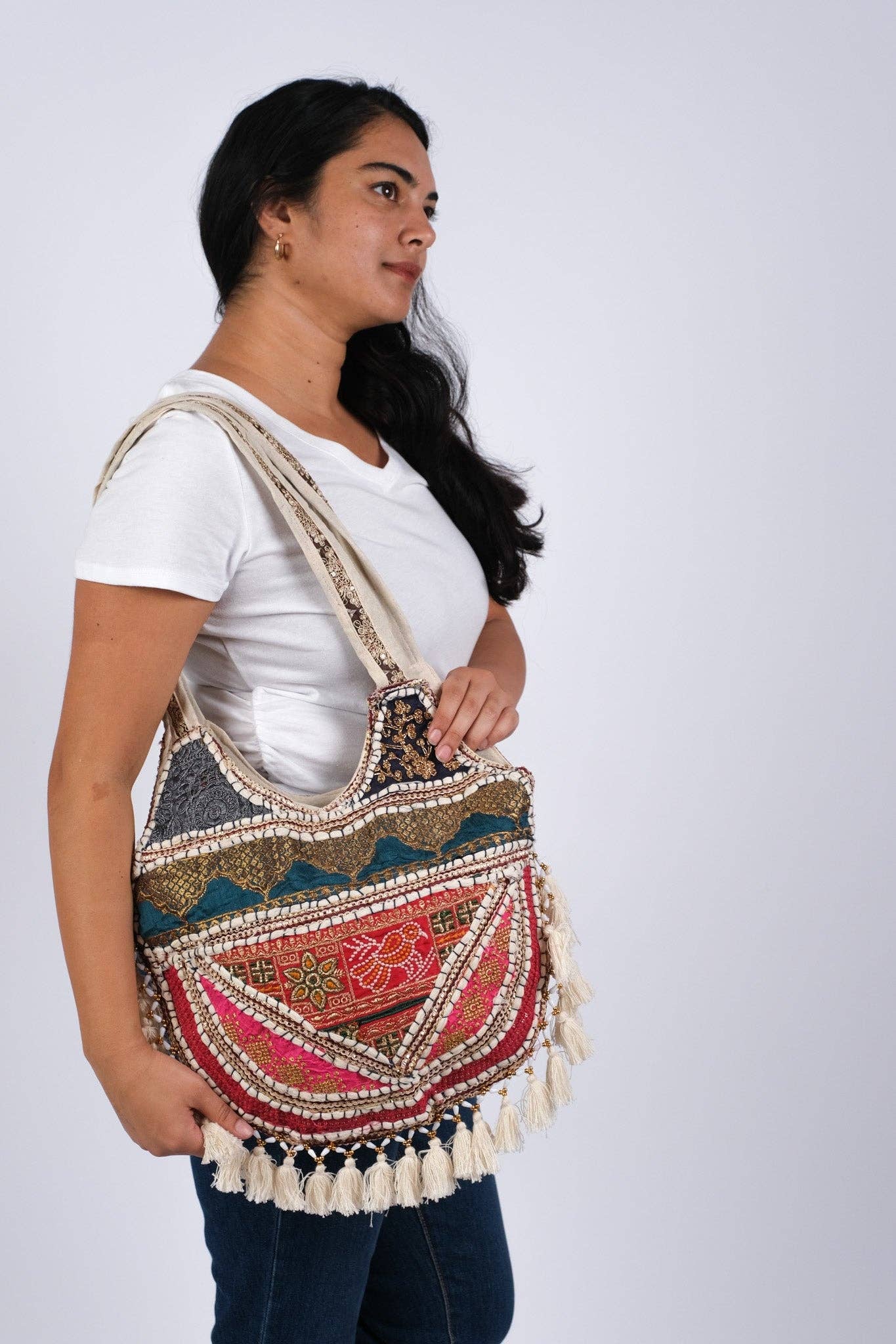 Boho Bloom Patchwork Hippie Shoulder Bag: Large / 1