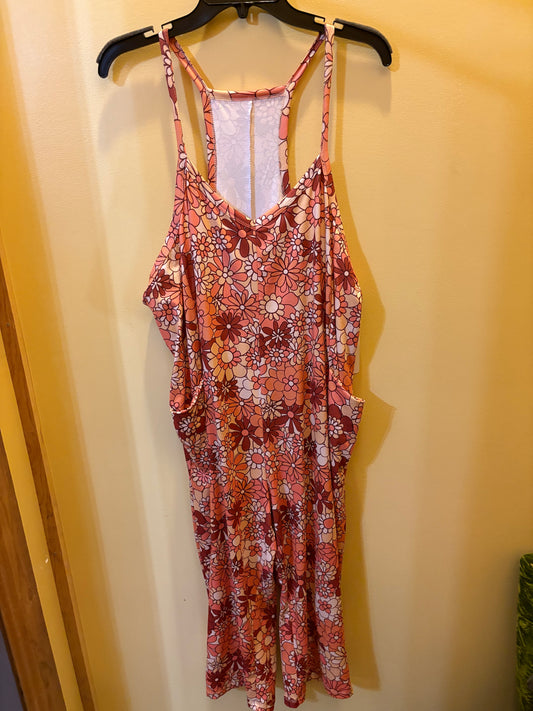 Vintage-Inspired Floral Romper in Coral Pink