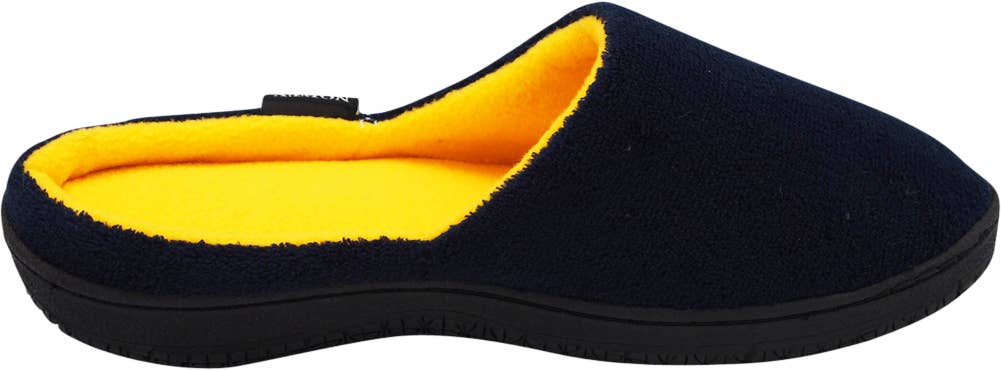 Norty Mens Slippers - Memory Foam Mule and Clog Slippers - Faux Suede, Microfiber or Flannel 40822-Navy/Yellow: Large