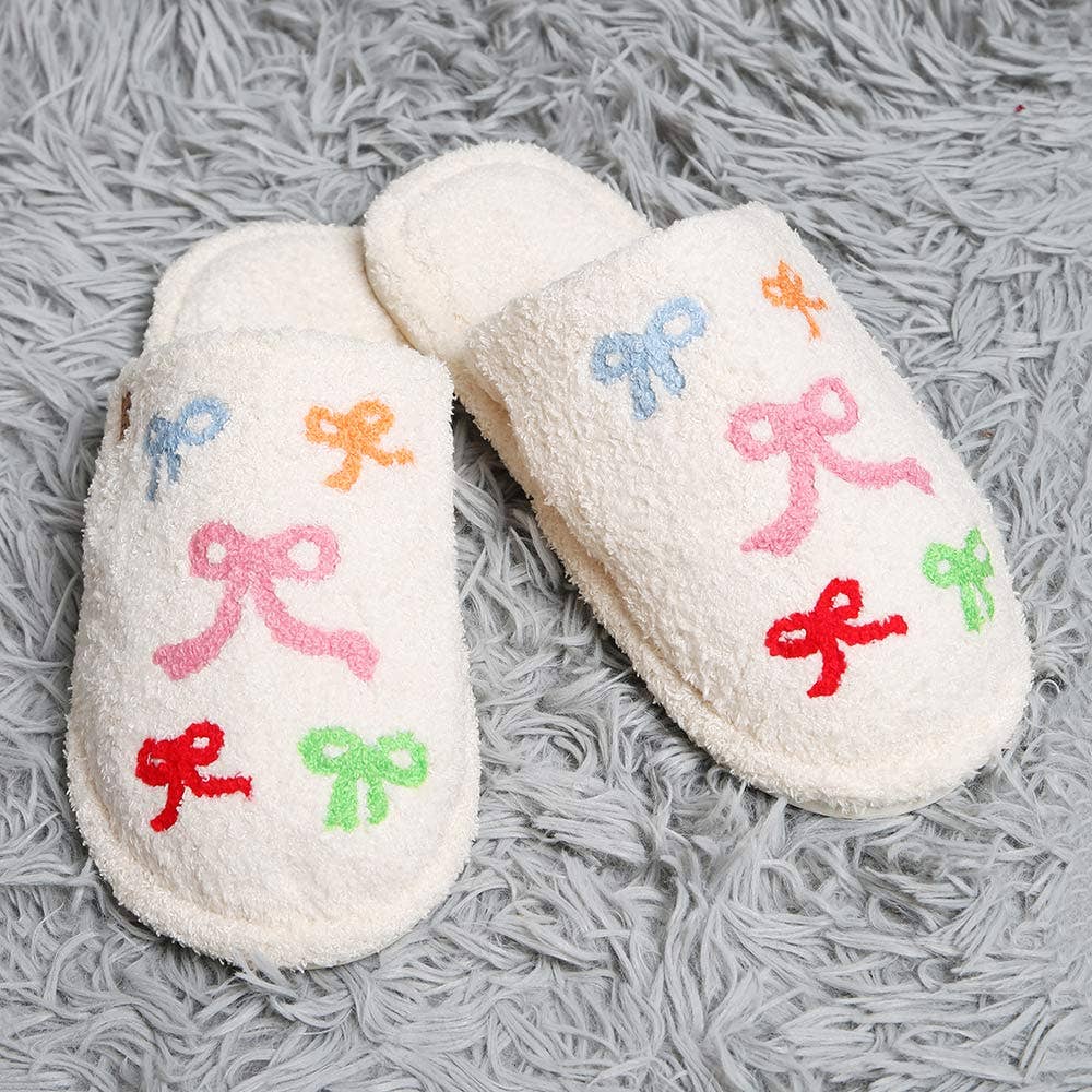 Multi Ribbon Embroidered Soft Home Indoor Floor Slippers: Pink / M/L