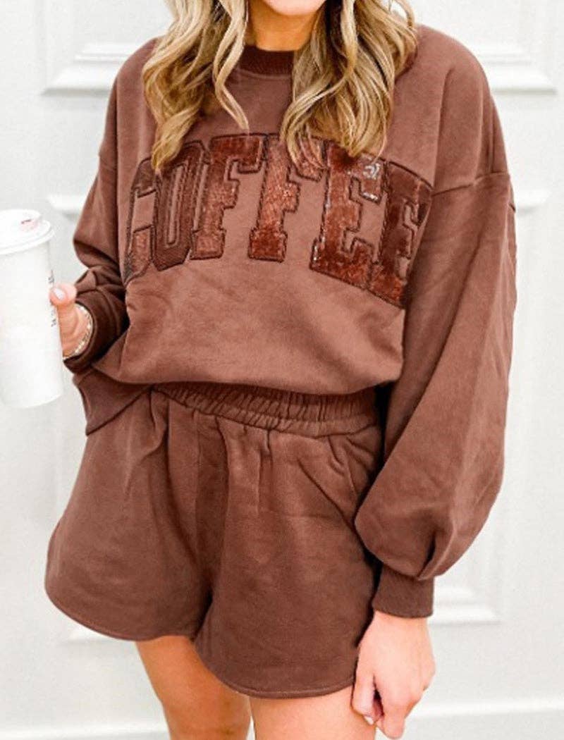 Letter Graphic Top and Shorts Set: GREEN / L