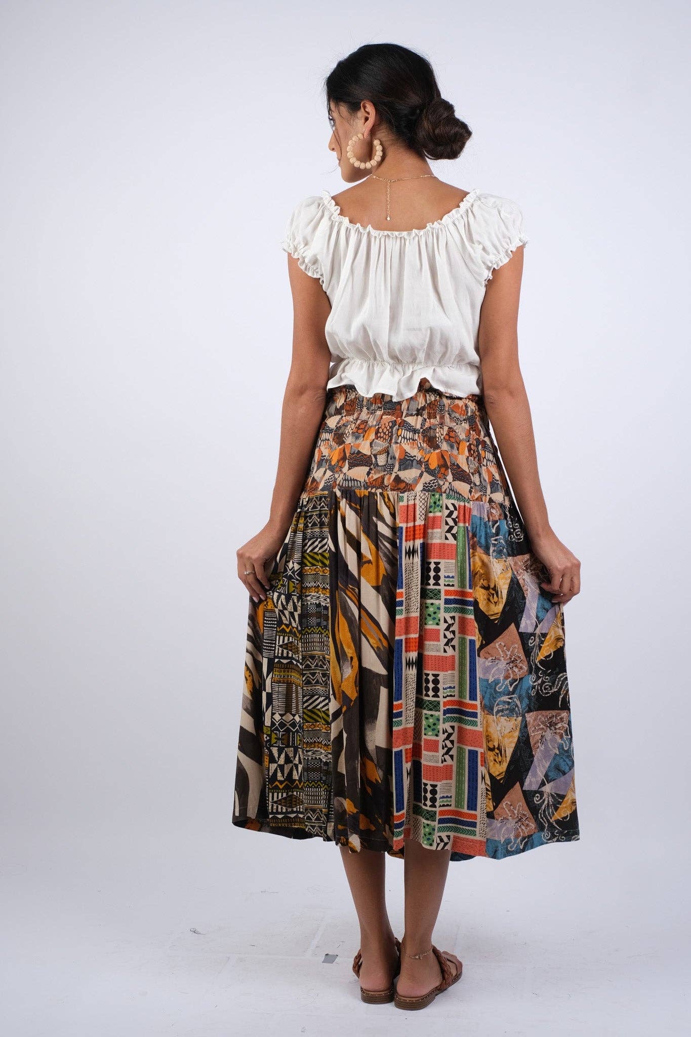 Abstract Allure Patchwork Boho Button Skirt: 2 / (Two Size Pack: S/M & L/XL)