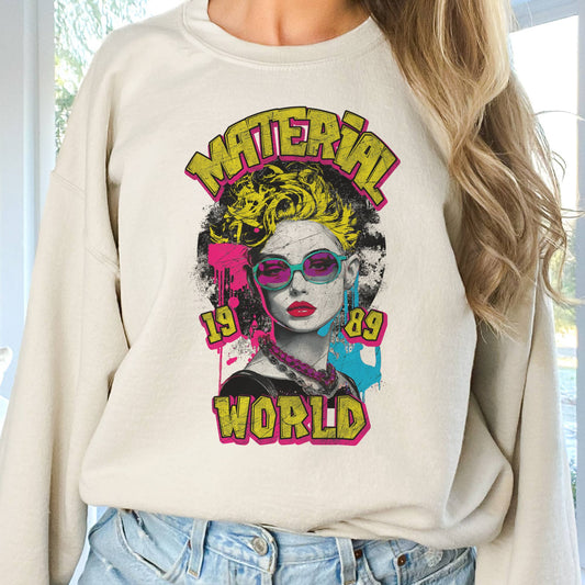 Material World Concert Sweatshirt  Rock and Roll Pullover: Sand / Medium