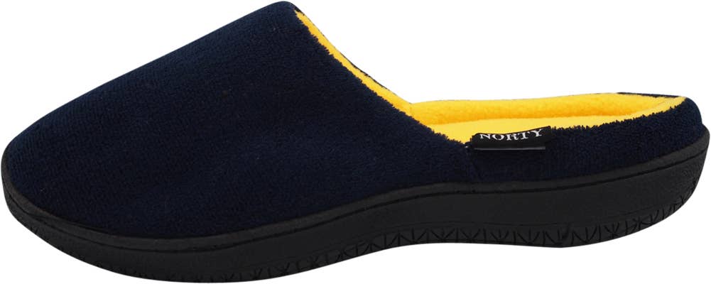 Norty Mens Slippers - Memory Foam Mule and Clog Slippers - Faux Suede, Microfiber or Flannel 40822-Navy/Yellow: Large