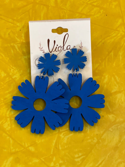 “Electric Blue Daisy Drop Earrings”