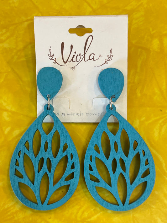 “Turquoise Lotus Teardrop Wooden Earrings”