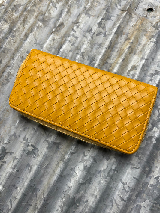 Stylish Mustard Yellow Woven Leather Wallet