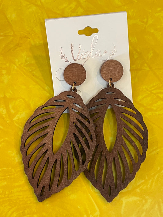 “Tropical Monstera Leaf Wooden Dangle Earrings”