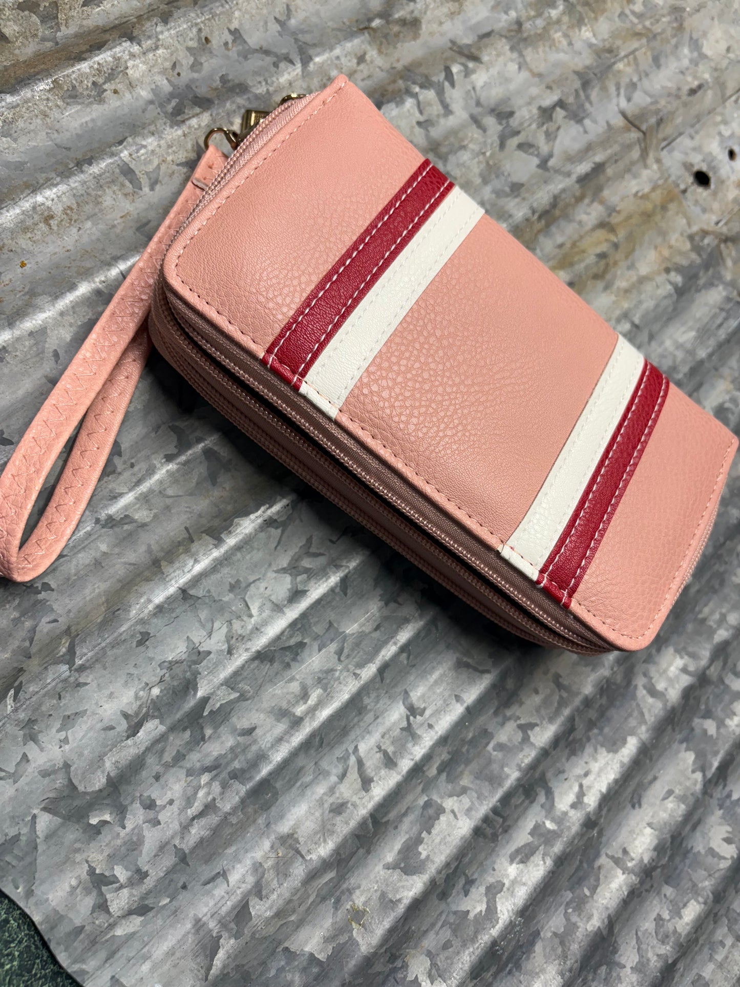 Stylish Pink Wallet with Red and White Accents