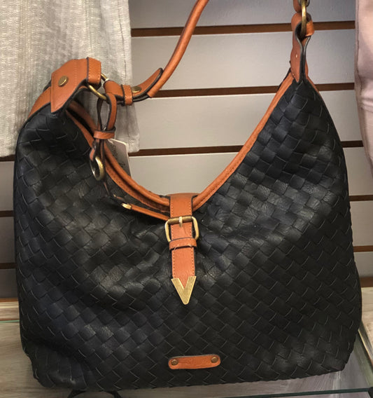 “Luxury Monogram Shoulder Handbag - Black/Cognac”