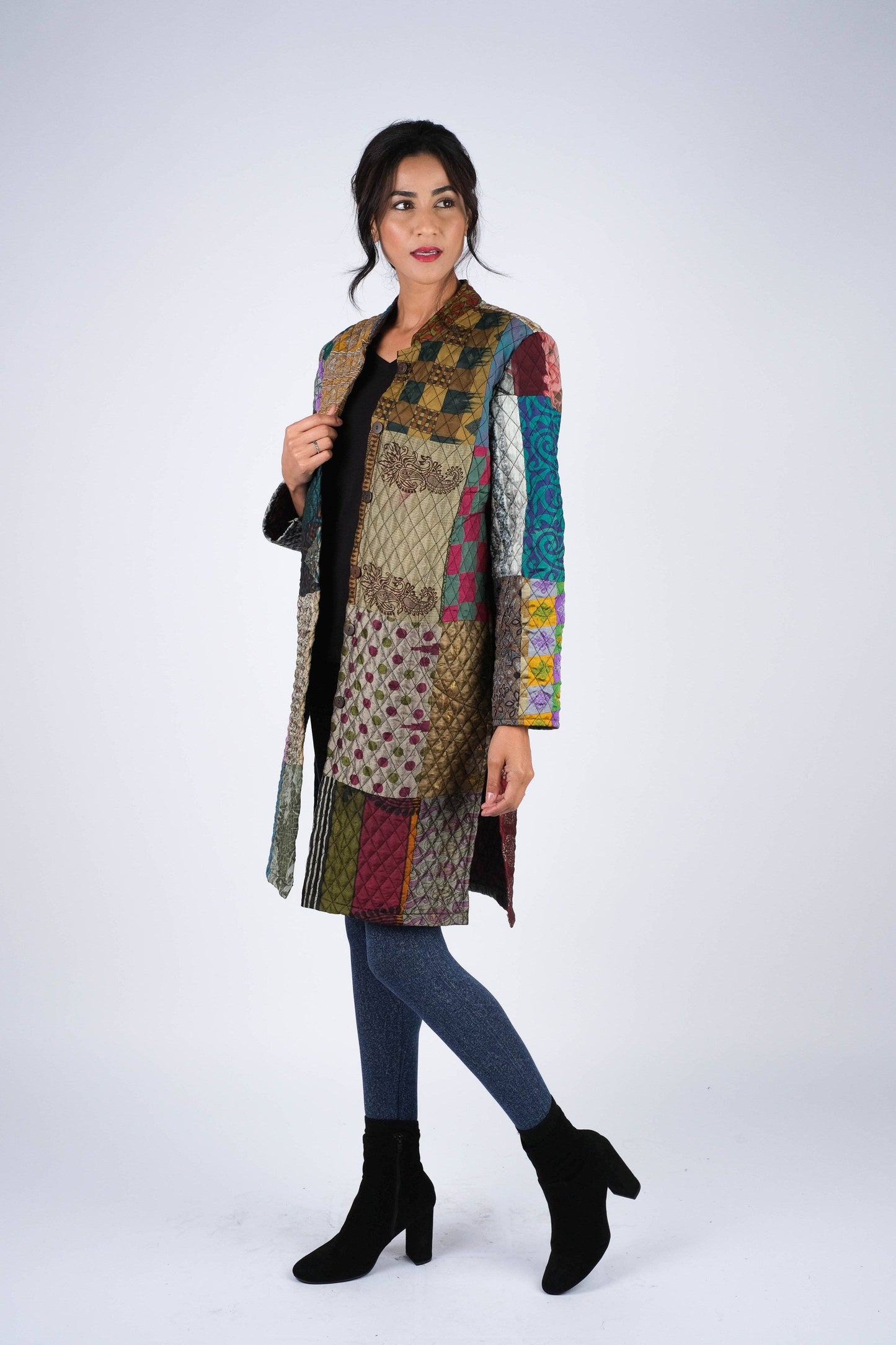Vibrant Patchwork Quilted Poly Silk Jacket: 2