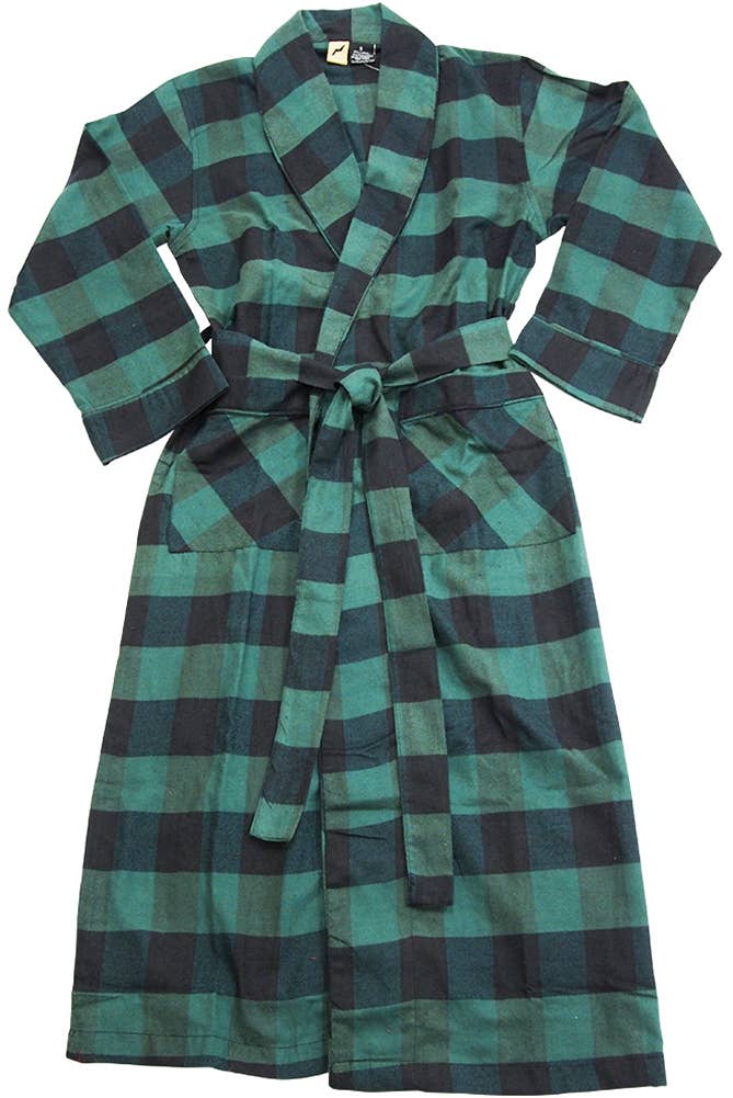 Norty Mens Flannel Bathrobe 41829 Green Black: Large