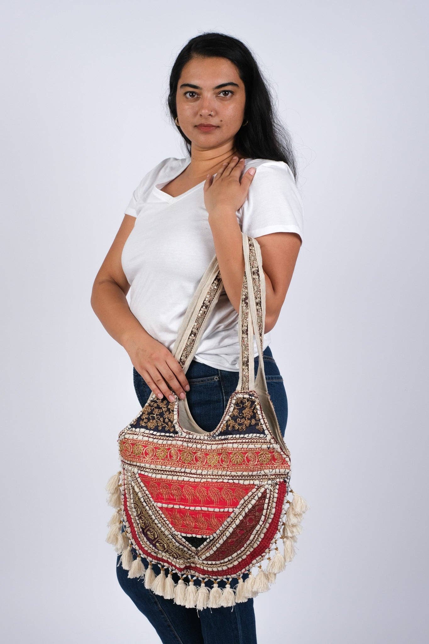 Boho Bloom Patchwork Hippie Shoulder Bag: Large / 1