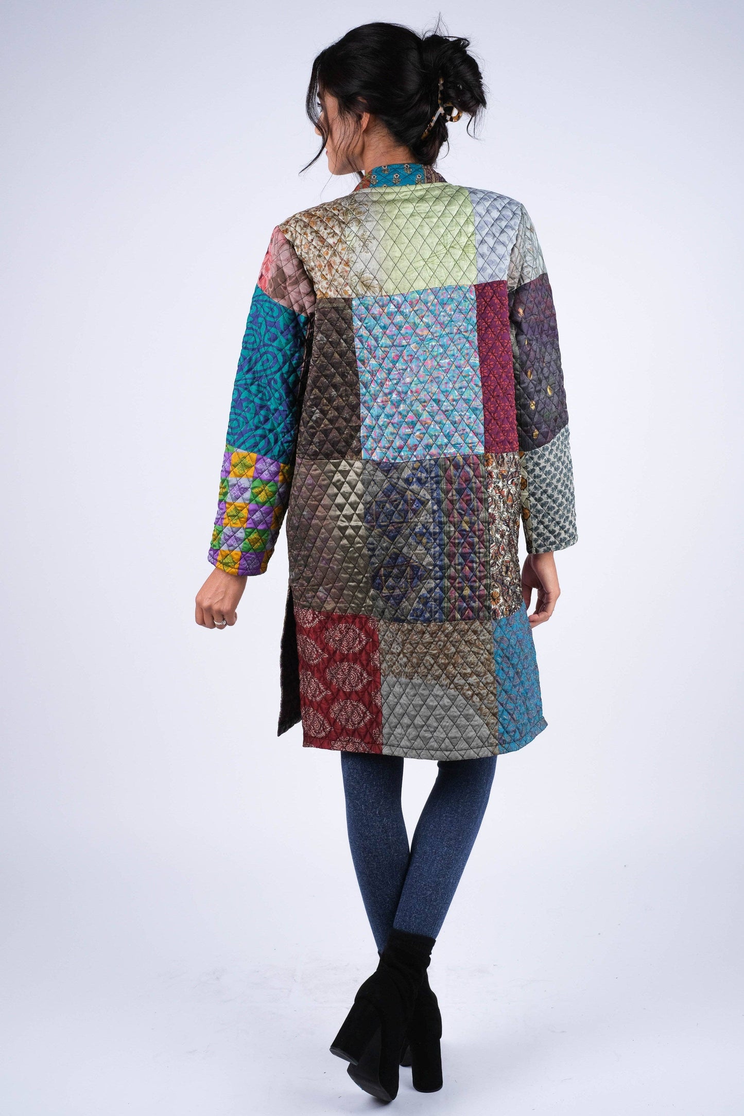 Vibrant Patchwork Quilted Poly Silk Jacket: 2